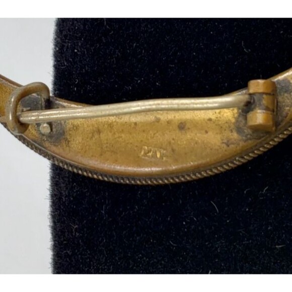 Antique Victorian Italy Micro Mosaic Cresent Moon Brass Frame Brooch Marked FAP - Picture 9 of 13